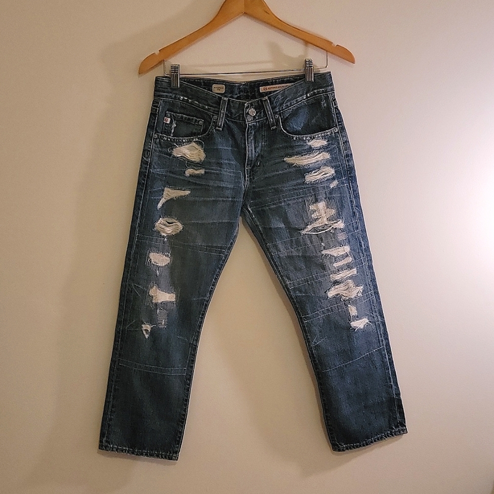 NWT AG Adriano Goldschmied Ex-Boyfriend Crop Destroyed Jeans Size 26